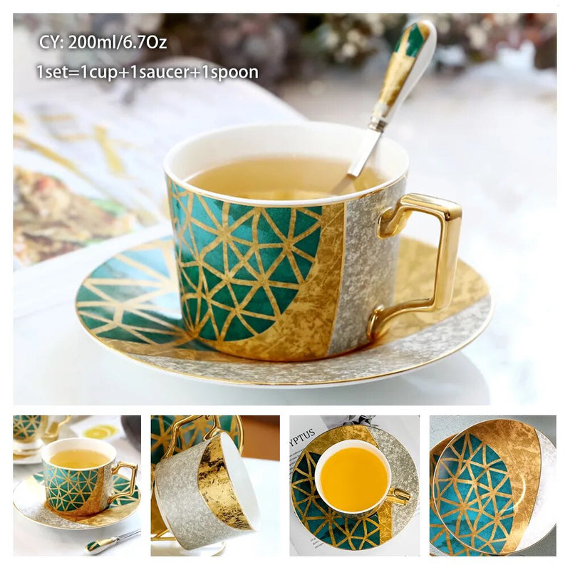 Europe Bone China Coffee Cup Saucer Spoon Set 200ml Luxury Ceramic Mug Top-grade Porcelain Tea Cup