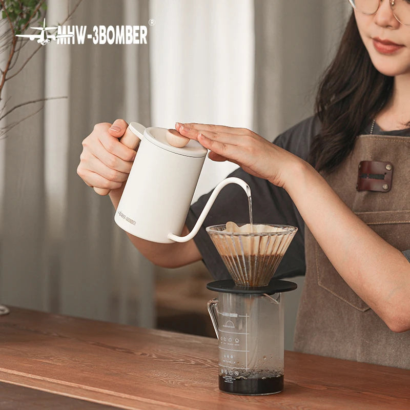 Pour Over Coffee Maker Set 400/600ml Gooseneck Kettle Coffee Dripper Brewer Clear Scale Glass Server