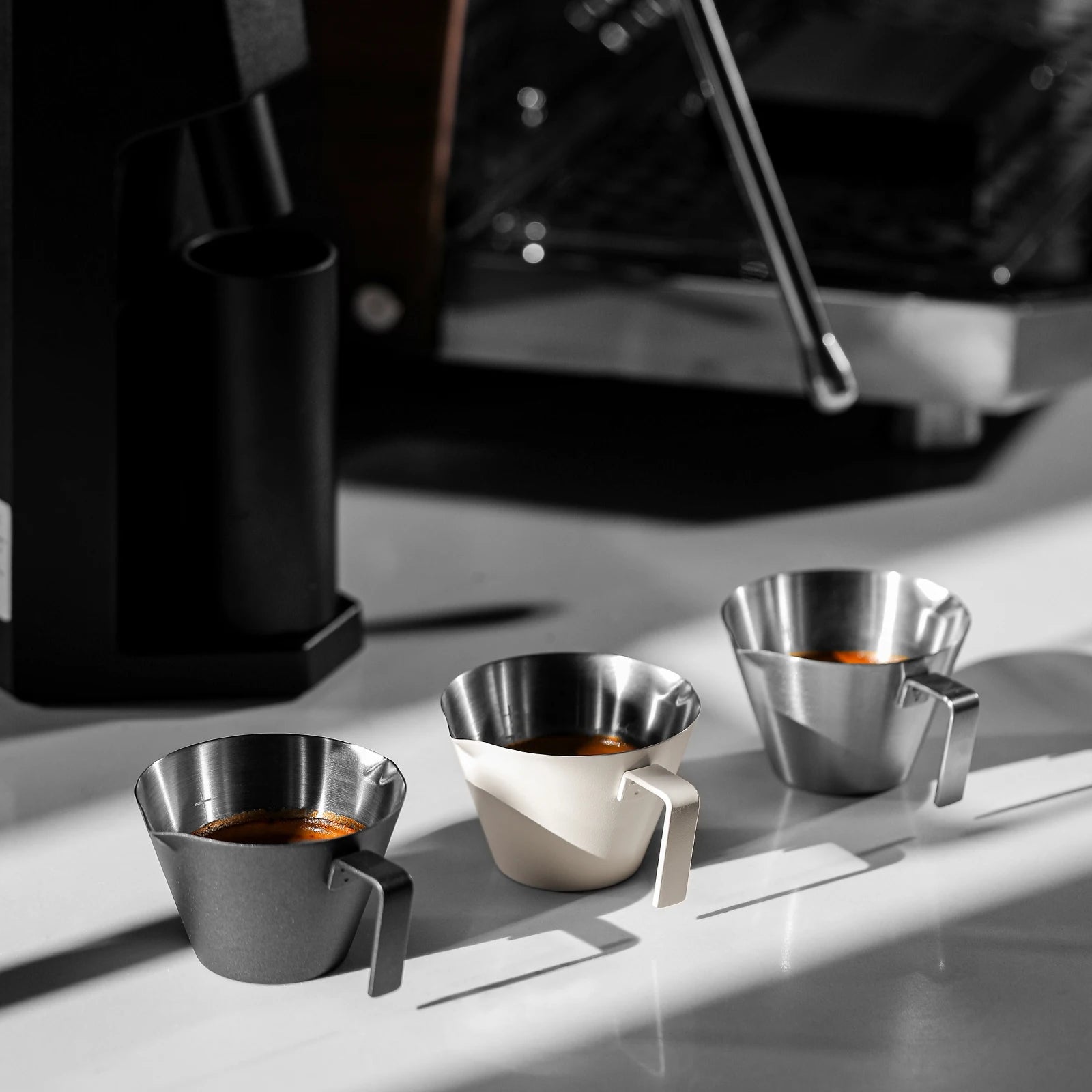 Stainless Steel Espresso Measuring Cup with handle 2/3 Pack Shot Espresso Cups 100ml Barista Coffee