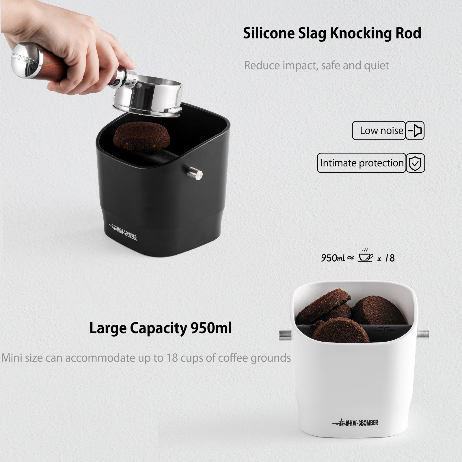 Set of 3 Pieces Espresso Knock Box Coffee Tamping Mat & Cleaning Brush Removable Knock Bar Non-slip