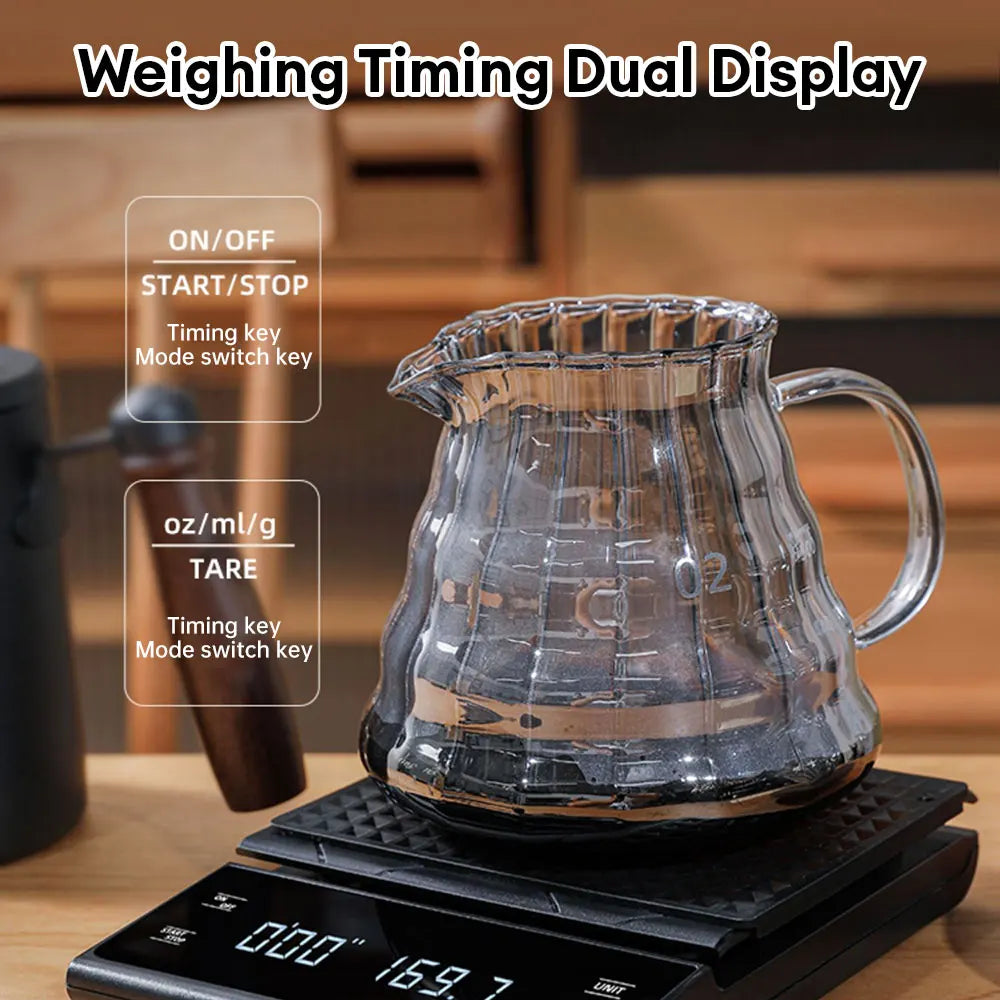 High-Precision Coffee Scale 3kg/0.1g with Timer and Backlit LCD for Pour Over and Espresso Brewing