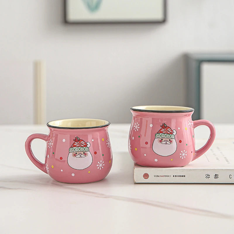 New 4/1PC Kawaii Christmas Mugs Ceramic Cups Santa Claus Elk Figurines Creative Gift Coffee Tea Cup