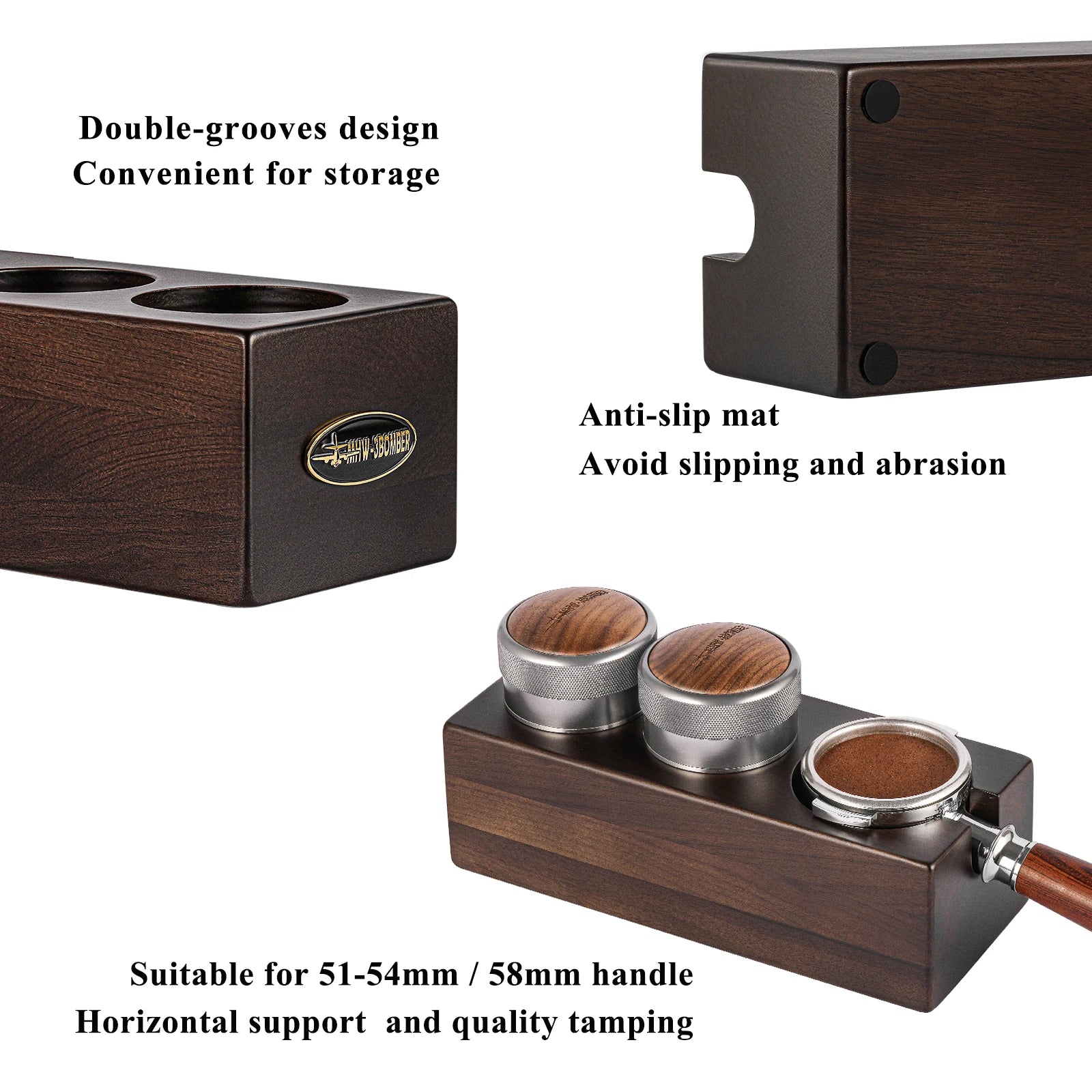 Coffee Distributor & Tamper Station Portafilter Stand Espresso Tamping Mat Non-Slip Base 51-58mm