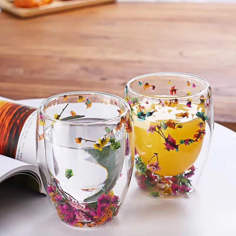 250/350ml Double Wall Glass Cup With Handle Heat Resistant Tea Coffee Cups Espresso Mug Christmas
