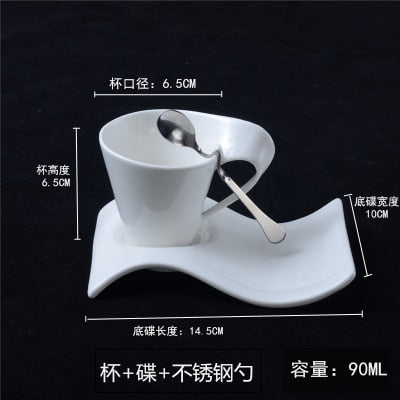 Creative wavy ceramic fancy coffee cup and saucer set European small luxury set 90ml/130ml/200ml