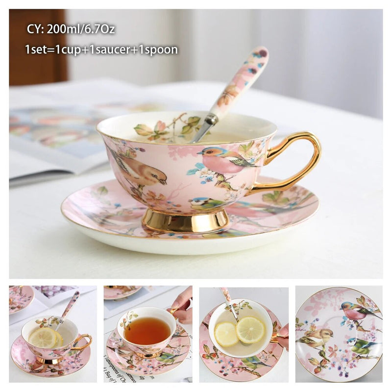 Europe Bone China Coffee Cup Saucer Spoon Set 200ml Luxury Ceramic Mug Top-grade Porcelain Tea Cup