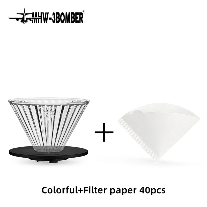 Glass Coffee Filter Cup and Espresso Filter Paper Set Reusable Cone Po