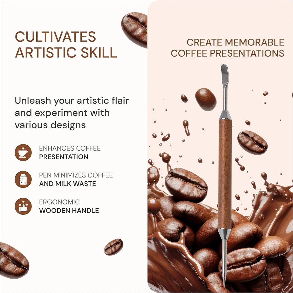 LMETJMA Stainless Steel Coffee Latte Art Pen | Spice & Cappuccino Decorative Drawing Tool