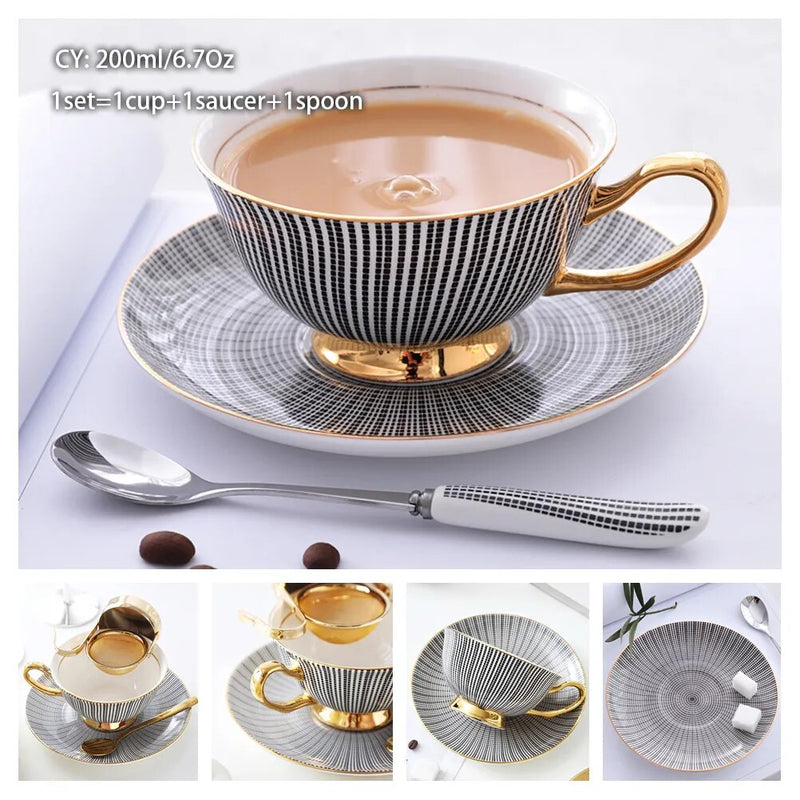 Europe Bone China Coffee Cup Saucer Spoon Set 200ml Luxury Ceramic Mug Top-grade Porcelain Tea Cup