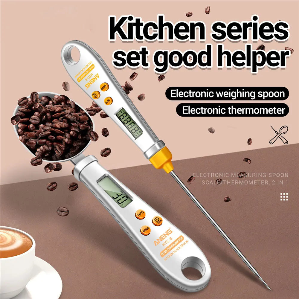 2 in 1 Electronic Kitchen Scale LCD Digital Measuring Food Digital Spoon Mini Thermometer Tool Scale