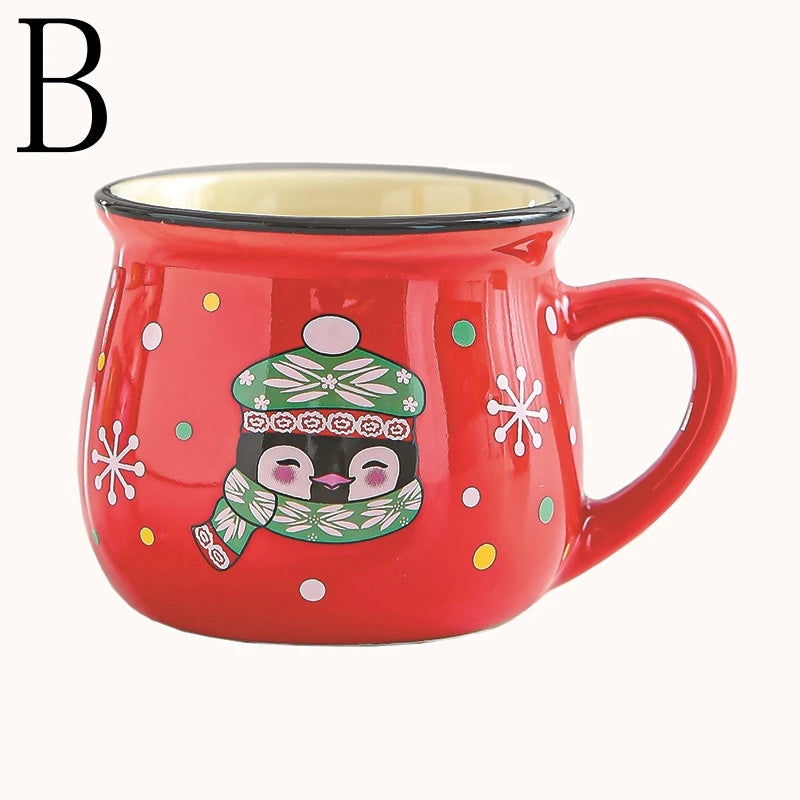 New 4/1PC Kawaii Christmas Mugs Ceramic Cups Santa Claus Elk Figurines Creative Gift Coffee Tea Cup