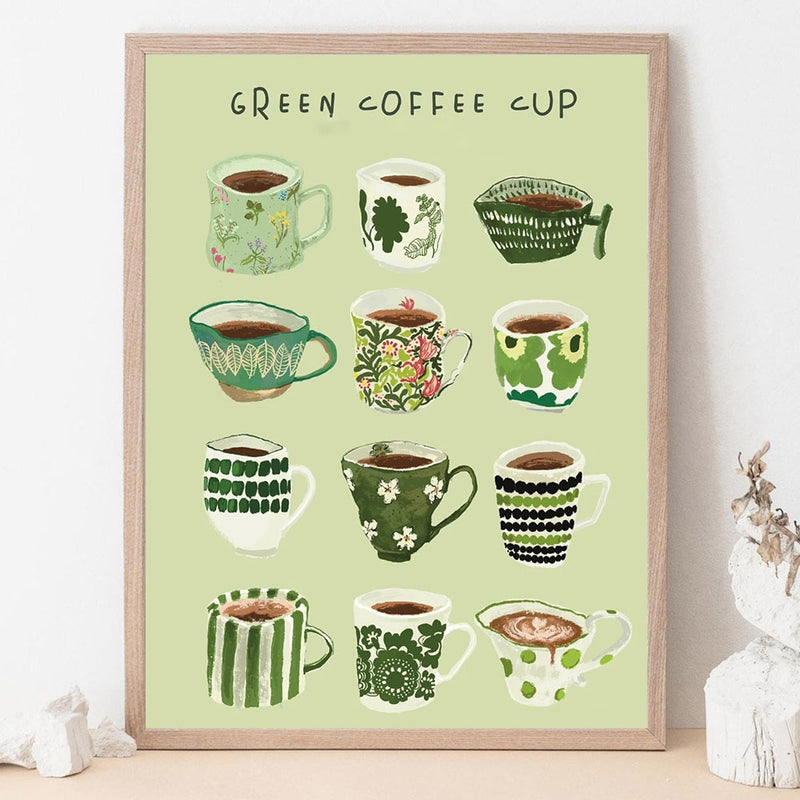 Vintage Colorful Coffee Cup Wall Art Canvas Painting Various Cups Poster Picture And Prints For Cafe