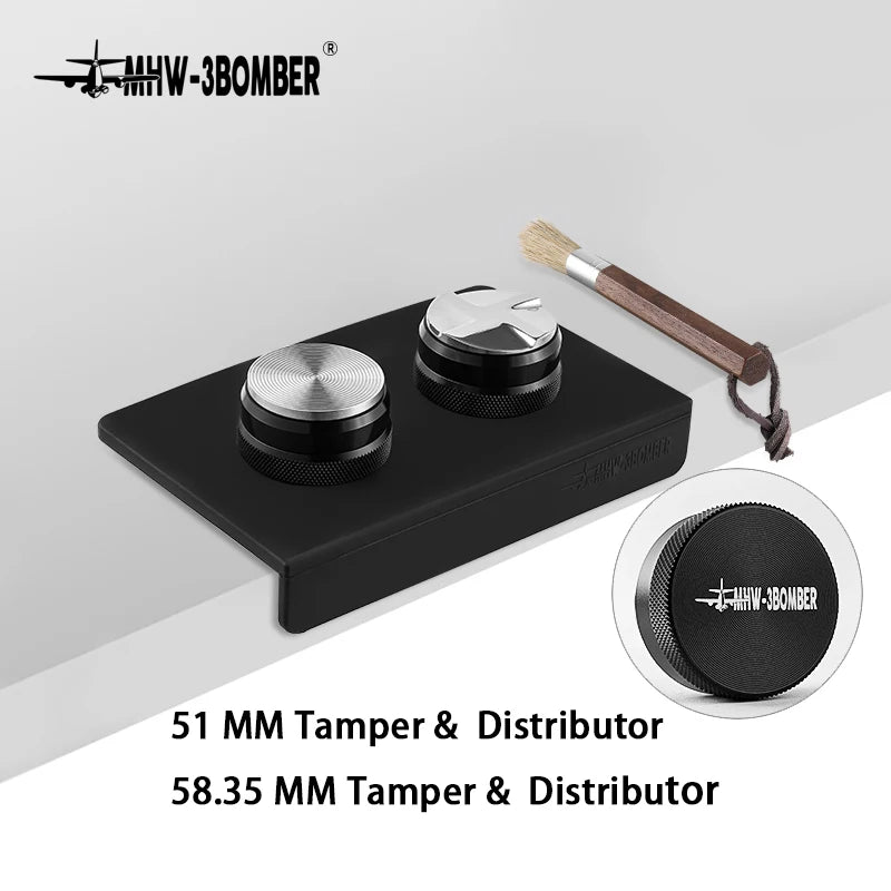 51/53/58mm Coffee Distributor and Espresso Tamper Professional Tamping Mat and Brush Set