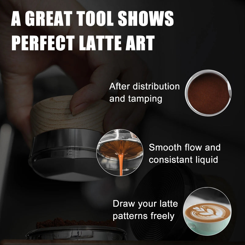 58.35mm Coffee Distributor & Espresso Tamper Adjustable Depth Leveler Tools Fits 58mm Portafilter