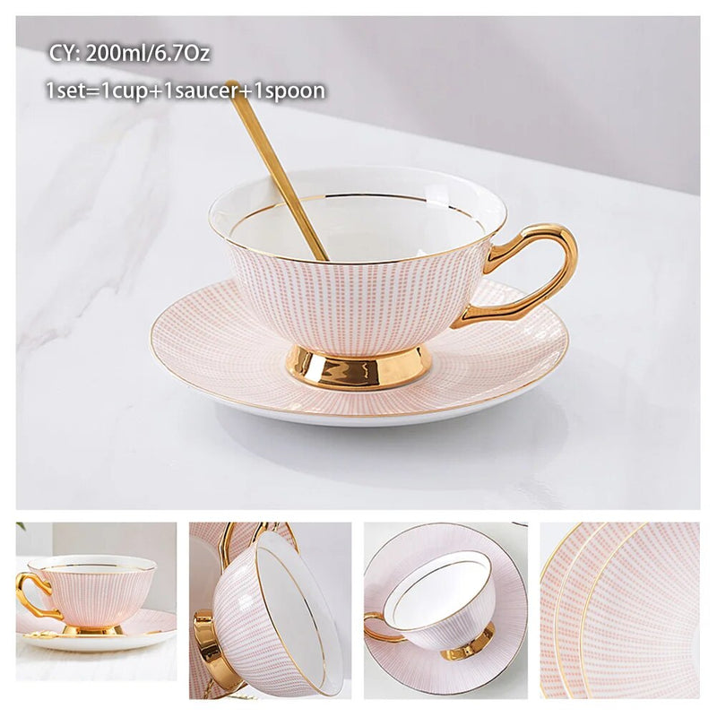 Europe Bone China Coffee Cup Saucer Spoon Set 200ml Luxury Ceramic Mug Top-grade Porcelain Tea Cup