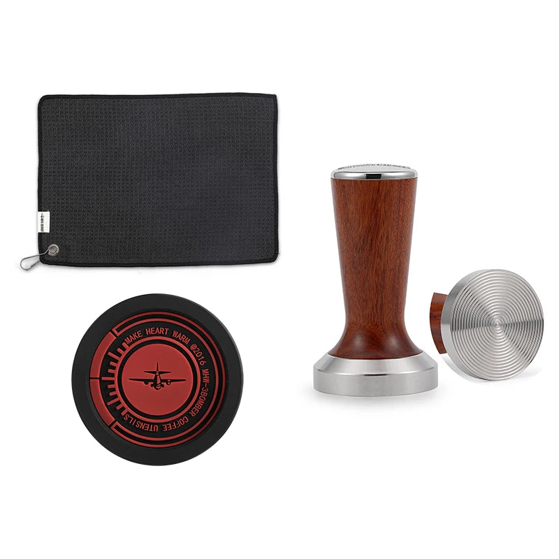 51mm 58.35mm Coffee Tamper Set with Storage tampers Mat and Kitchen Bar Cleaning Towel Barista Kit