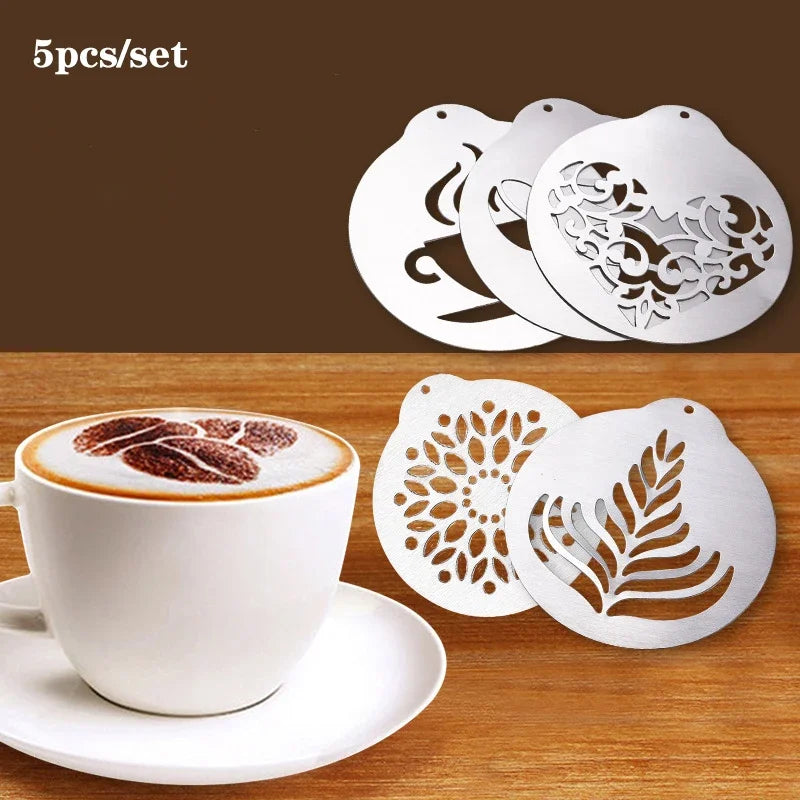 5Pcs Stainless Steel Coffee Wreath Mould Stencils | DIY Cappuccino, Cupcake & Garland Templates
