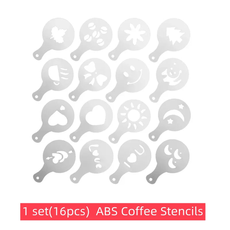 5pcs Stainless Steel Coffee Stencils Set for Latte Art, Cappuccino, and Fancy Foam Designs
