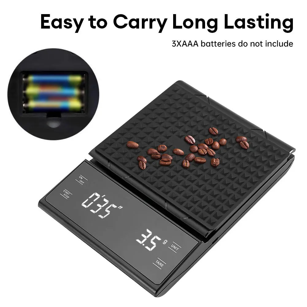 High-Precision Coffee Scale 3kg/0.1g with Timer and Backlit LCD for Pour Over and Espresso Brewing