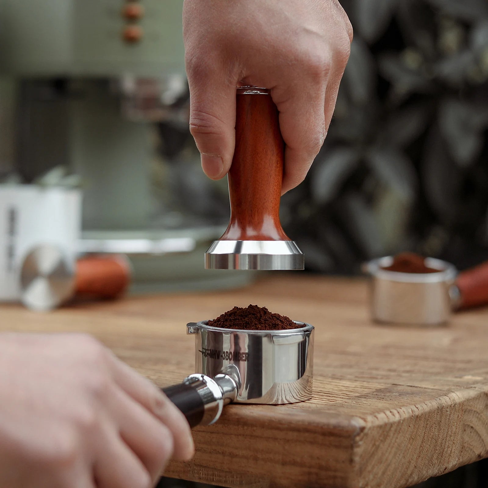 51/58mm Coffee Tamper Stainless Steel Thread Base Espresso Leveler Press Tools Wooden Barista Tools