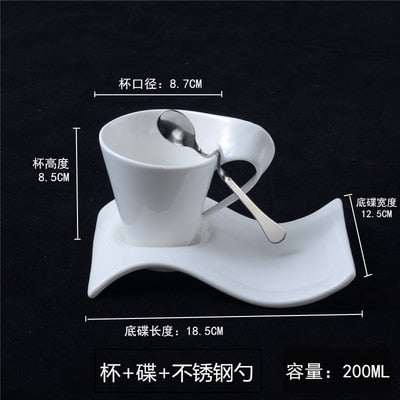 Creative wavy ceramic fancy coffee cup and saucer set European small luxury couple 200ml coffee cup
