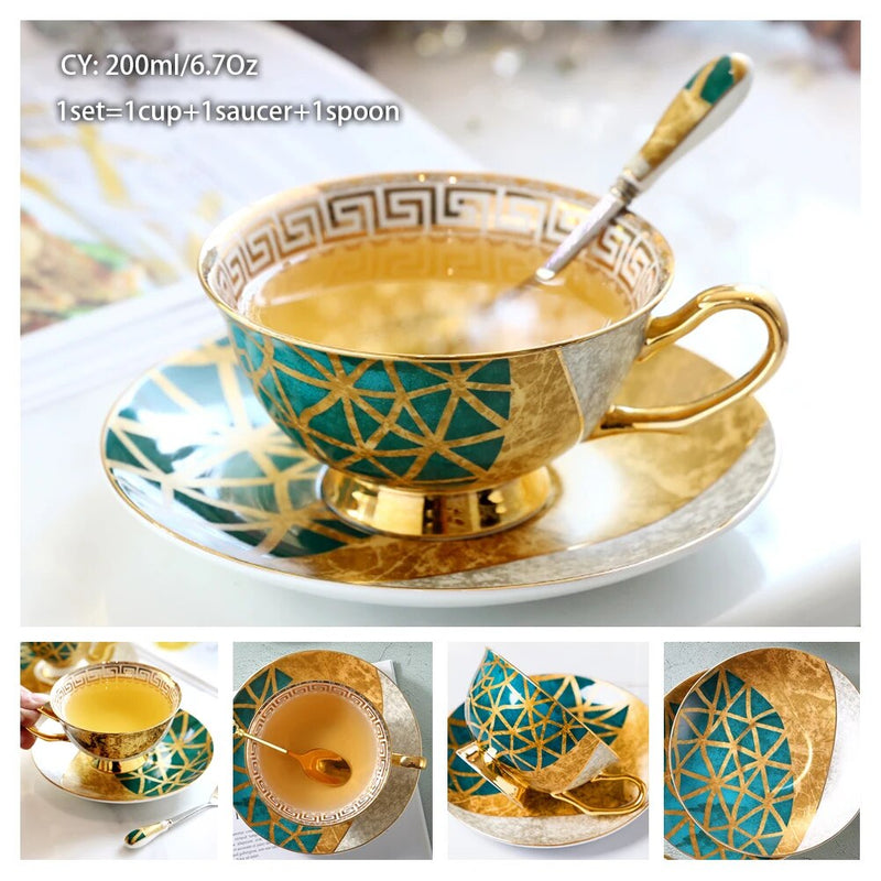 Europe Bone China Coffee Cup Saucer Spoon Set 200ml Luxury Ceramic Mug Top-grade Porcelain Tea Cup
