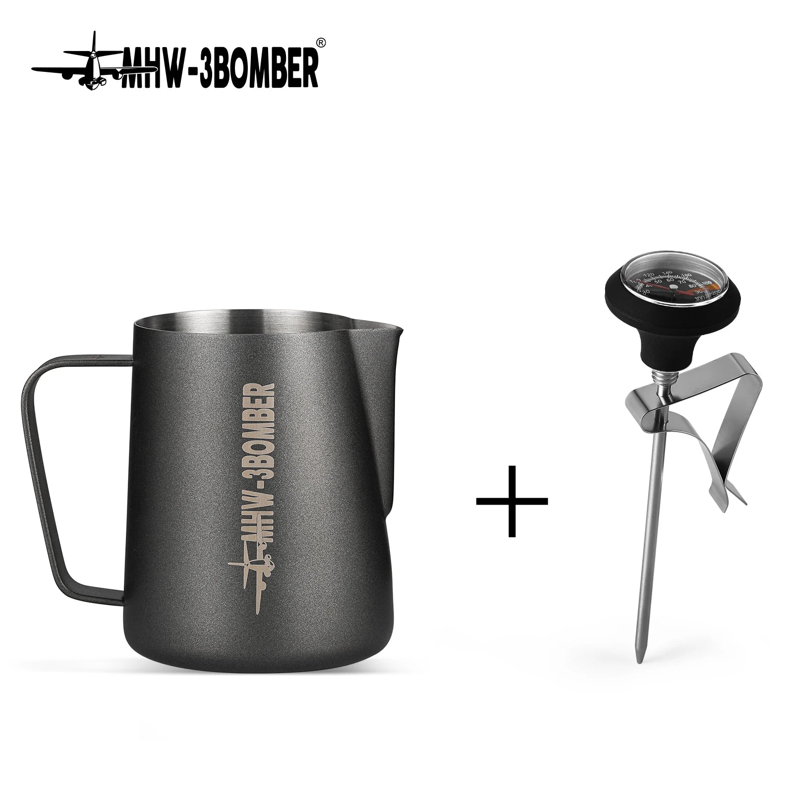 600ml Milk Frothing Pitcher 3.0 Stainless Steel Steaming Pitcher Jug and Thermometer Latte Art Tools