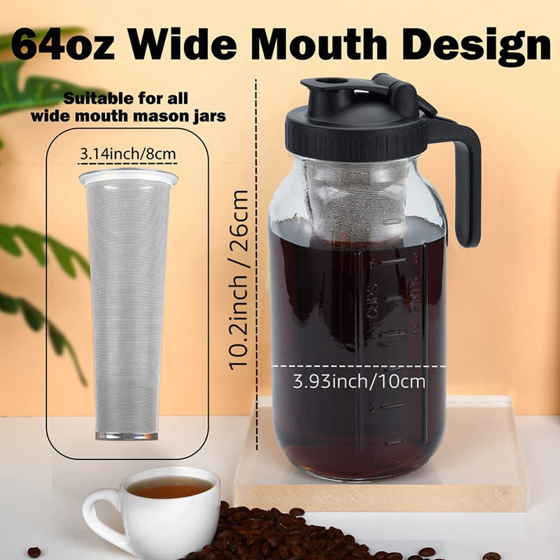 1900ml Cold Brew Iced Coffee Maker Airtight Seal Silicone Handle Coffee Kettle Non-Slip Silicone