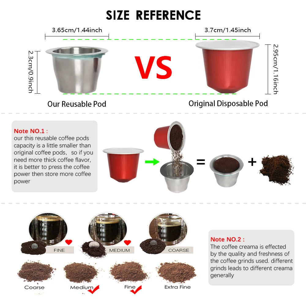 Refillable Stainless Steel Coffee Capsules & 37mm Foil Seal Lids|Compatible with Nespresso Original