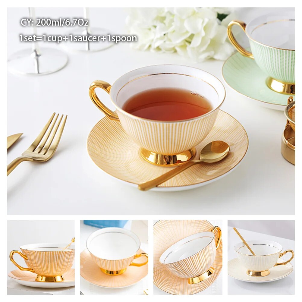 Europe Bone China Coffee Cup Saucer Spoon Set 200ml Luxury Ceramic Mug Top-grade Porcelain Tea Cup
