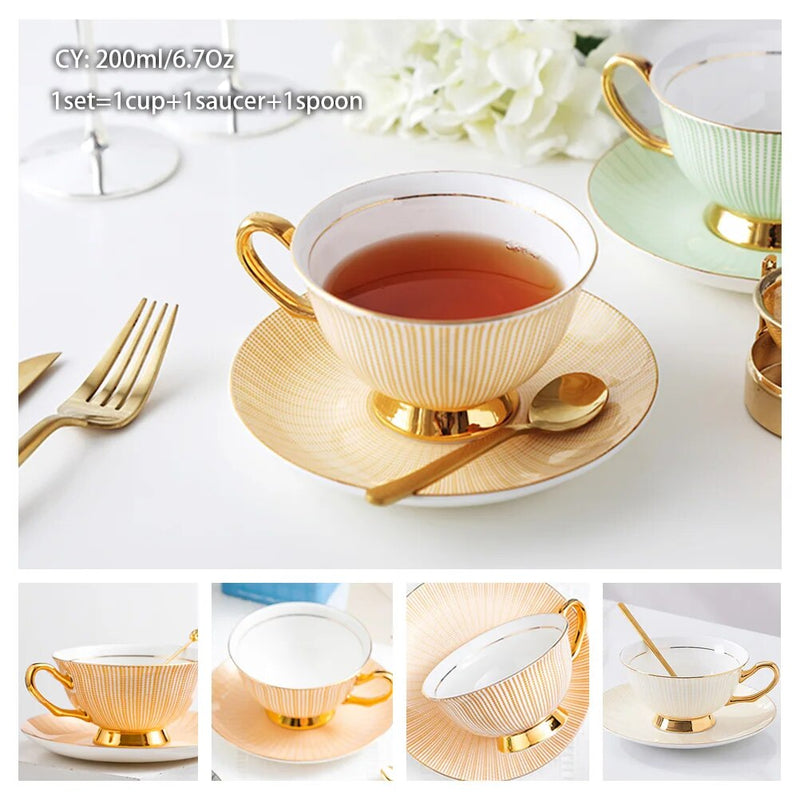 Europe Bone China Coffee Cup Saucer Spoon Set 200ml Luxury Ceramic Mug Top-grade Porcelain Tea Cup
