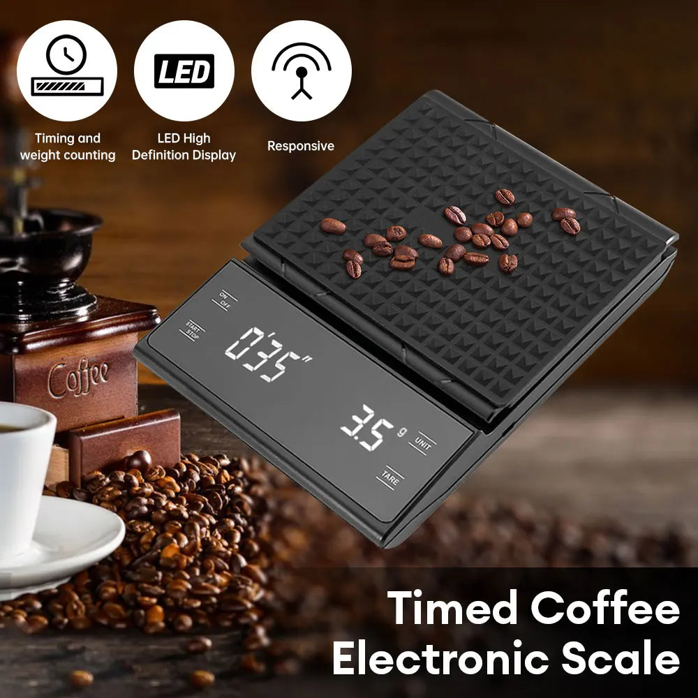 High-Precision Coffee Scale 3kg/0.1g with Timer and Backlit LCD for Pour Over and Espresso Brewing