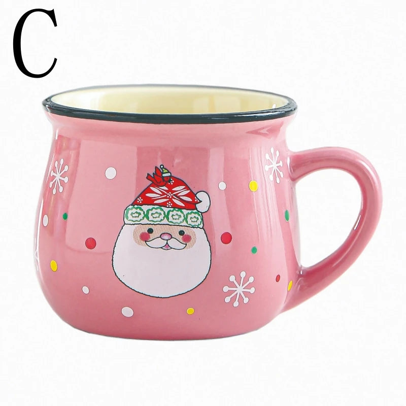 New 4/1PC Kawaii Christmas Mugs Ceramic Cups Santa Claus Elk Figurines Creative Gift Coffee Tea Cup