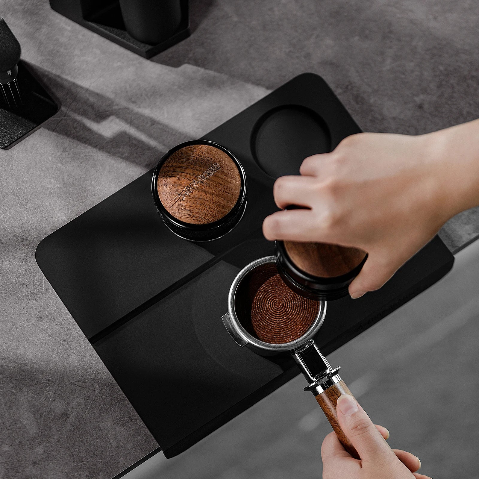 Set of 3 Pieces Espresso Knock Box Coffee Tamping Mat & Cleaning Brush Removable Knock Bar Non-slip