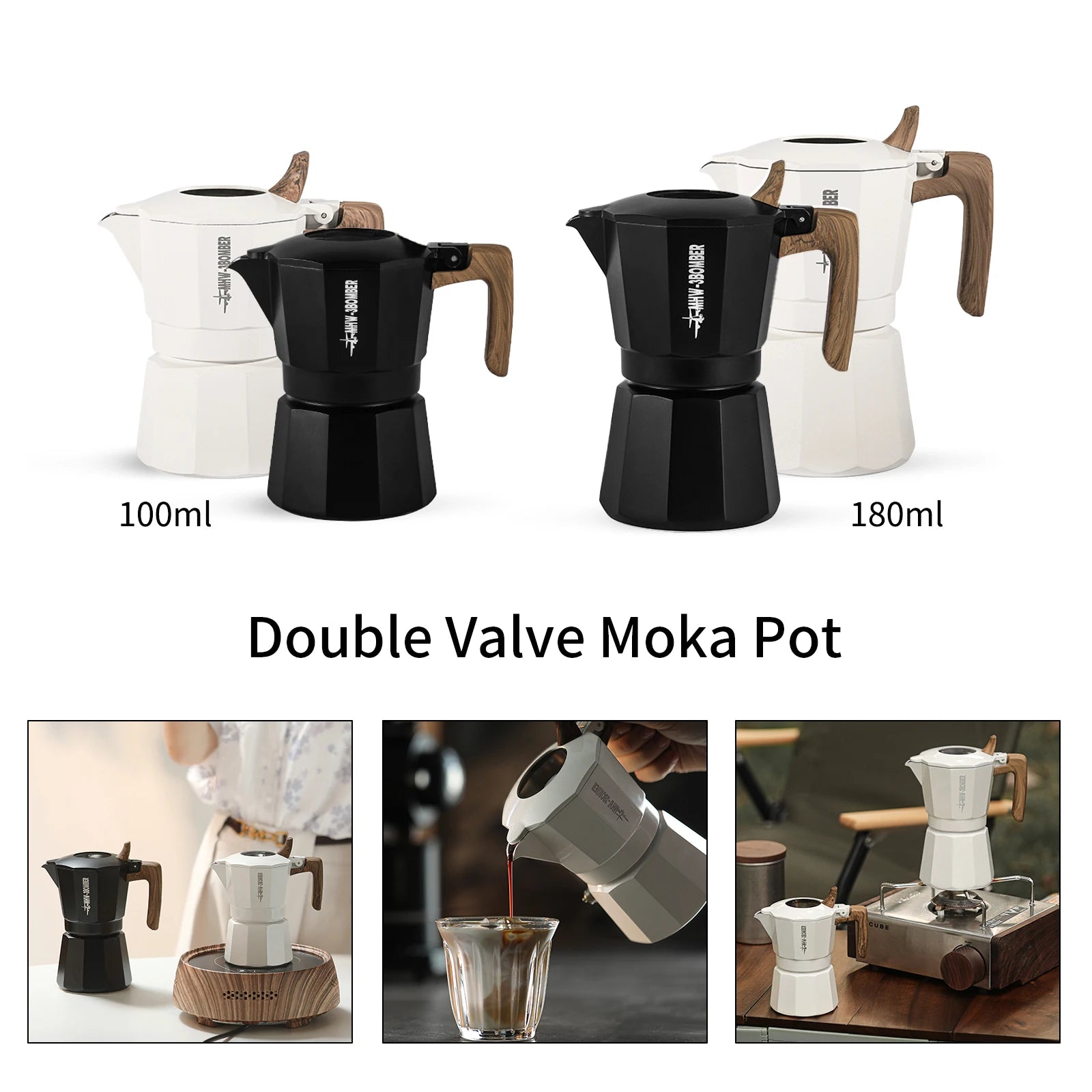 Double Valve Espresso Maker Moka Pot for Classic Italian and Cuban Café Brewing Professional Barista