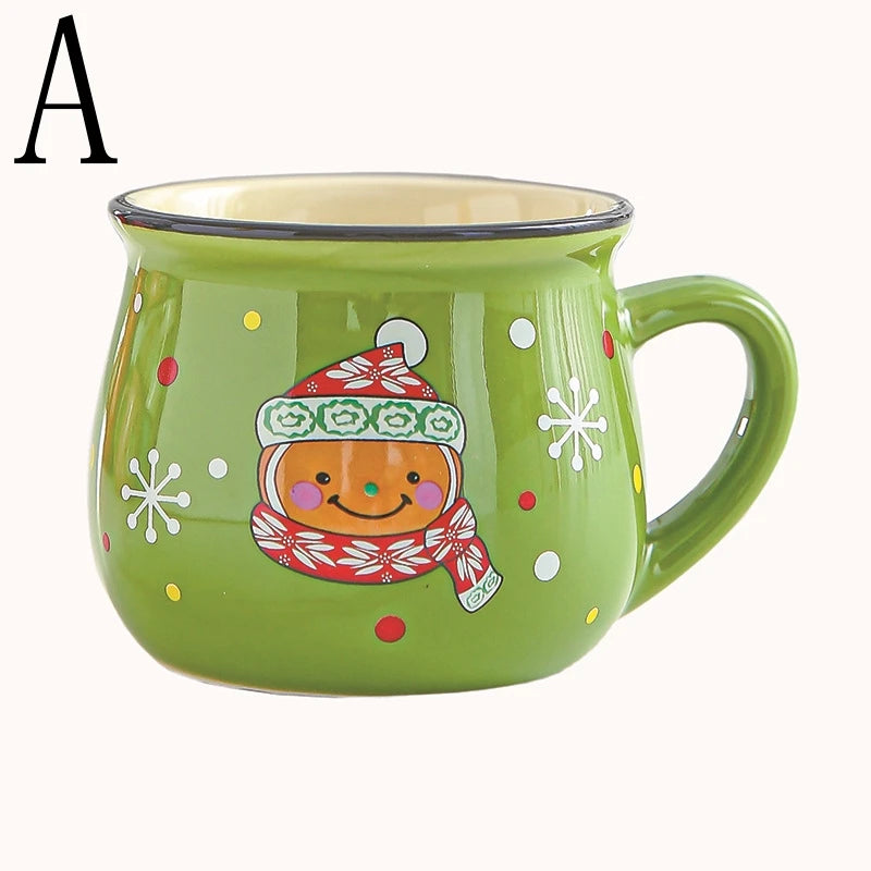 New 4/1PC Kawaii Christmas Mugs Ceramic Cups Santa Claus Elk Figurines Creative Gift Coffee Tea Cup