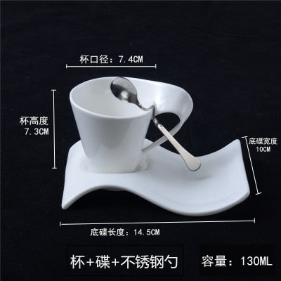 Creative wavy ceramic fancy coffee cup and saucer set European small luxury couple 200ml coffee cup