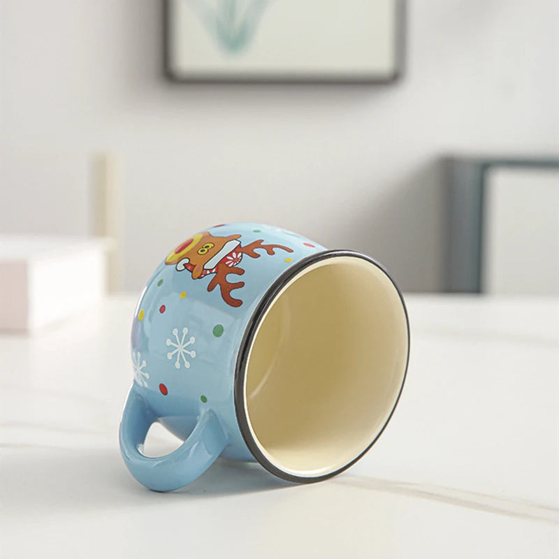 New 4/1PC Kawaii Christmas Mugs Ceramic Cups Santa Claus Elk Figurines Creative Gift Coffee Tea Cup