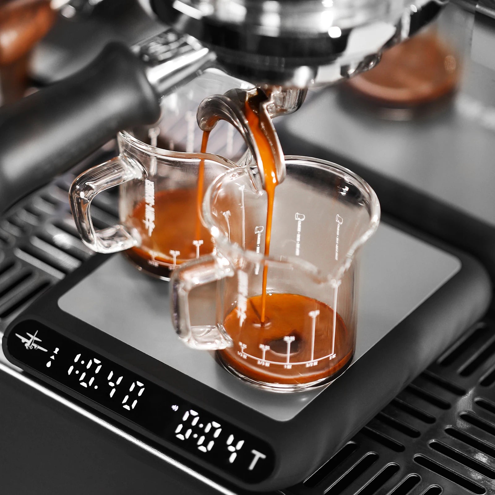 MHW-3BOMBER Double Espresso Shot Glass 2oz Double Spouts Espresso Measuring Cup with handle Mini Jug