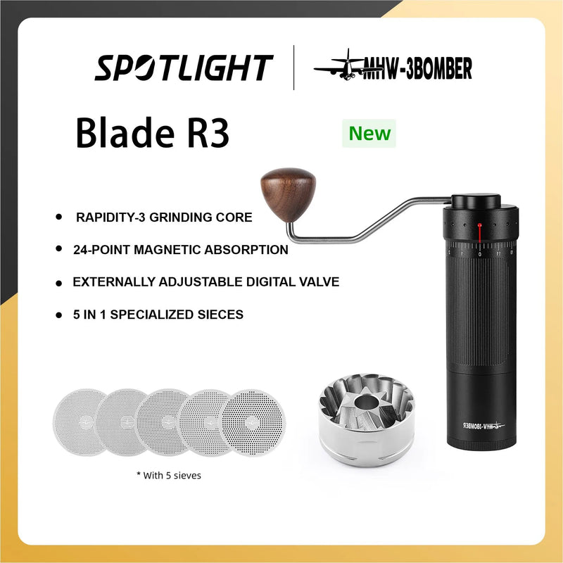 R3 Manual Coffee Grinder Capacity 20g with Stainless Steel Conical Burr External Adjustable Setting