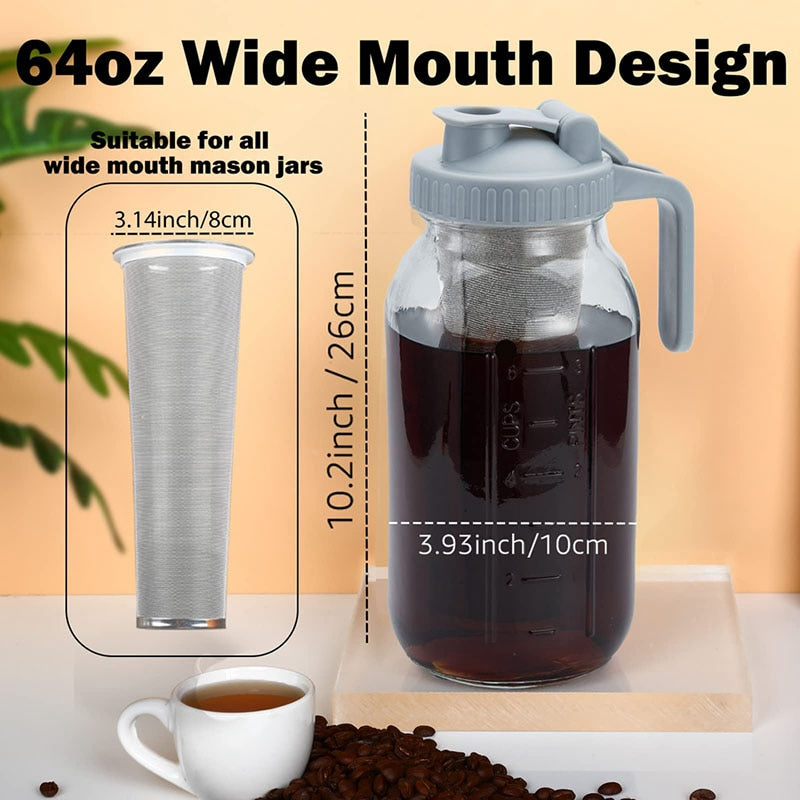 1900ml Cold Brew Iced Coffee Maker Airtight Seal Silicone Handle Coffee Kettle Non-Slip Silicone