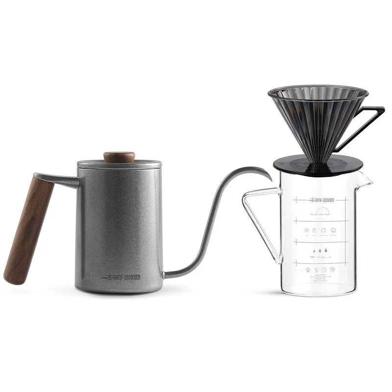Pour Over Coffee Maker Set 400/600ml Gooseneck Kettle Coffee Dripper Brewer Clear Scale Glass Server