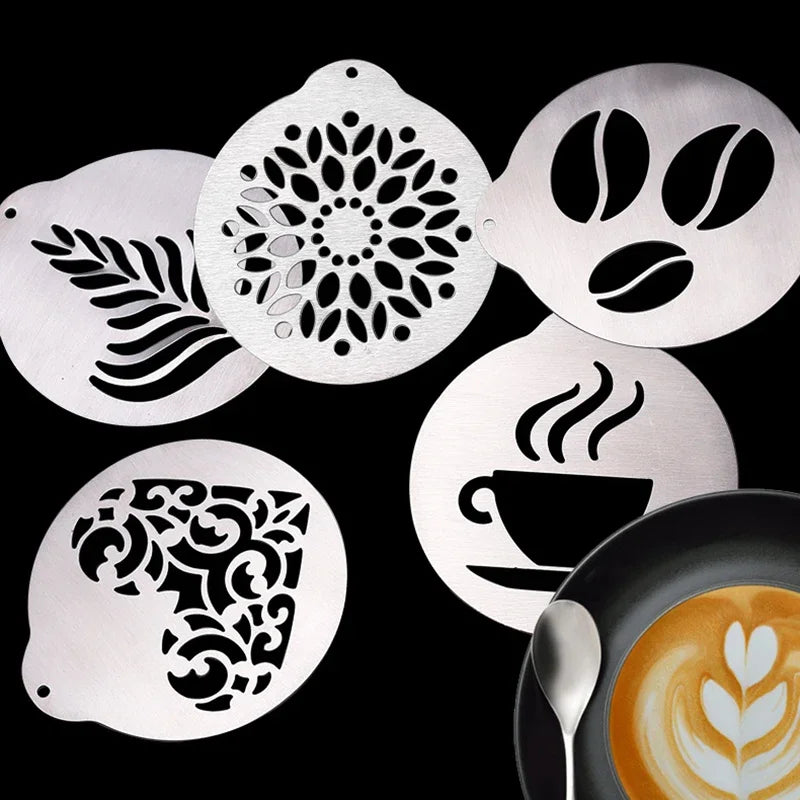 5Pcs Stainless Steel Coffee Wreath Mould Stencils | DIY Cappuccino, Cupcake & Garland Templates