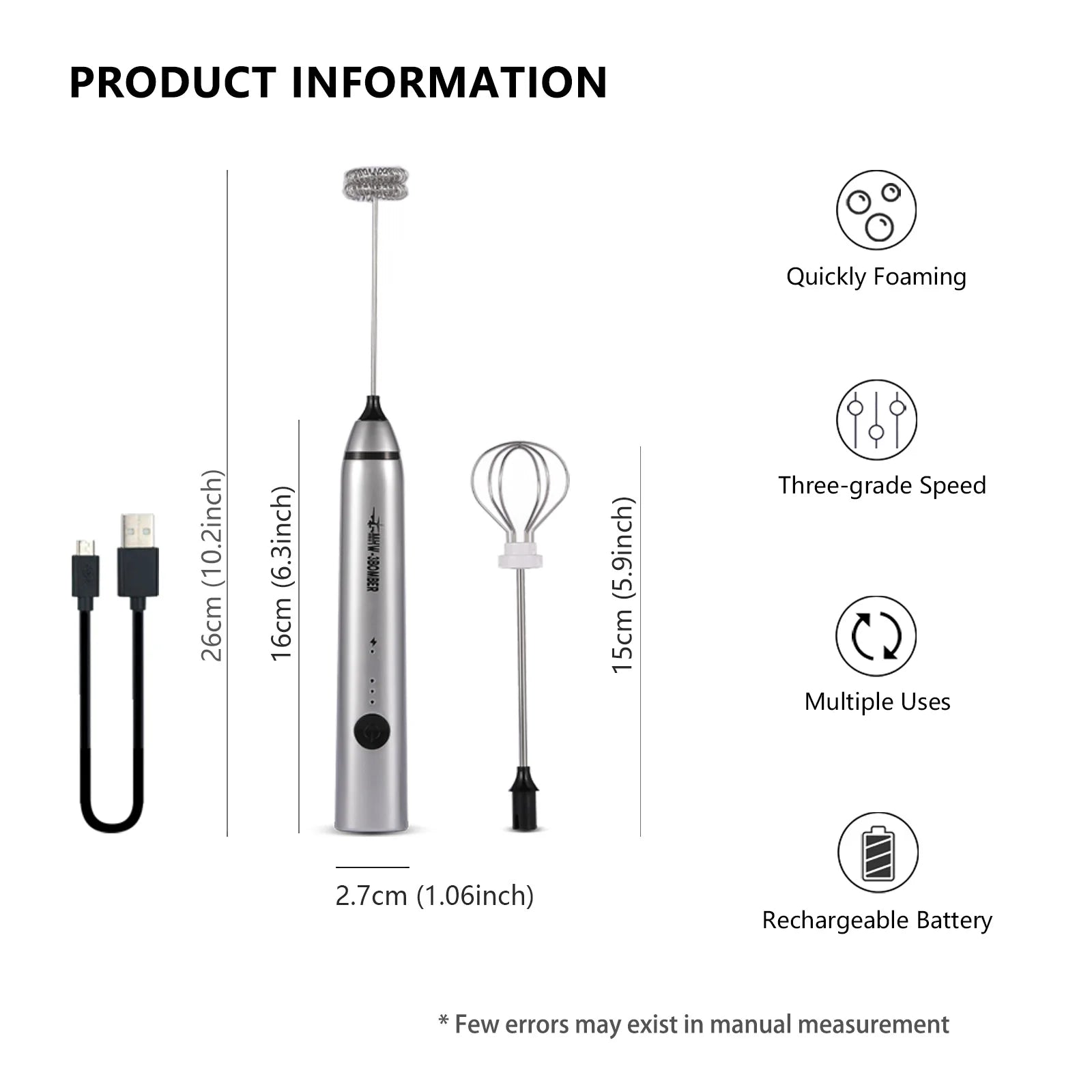 Powerful Milk Foam Machine Mini Electric Milk Frother Stainless Steel Eggbeater Portable Camping