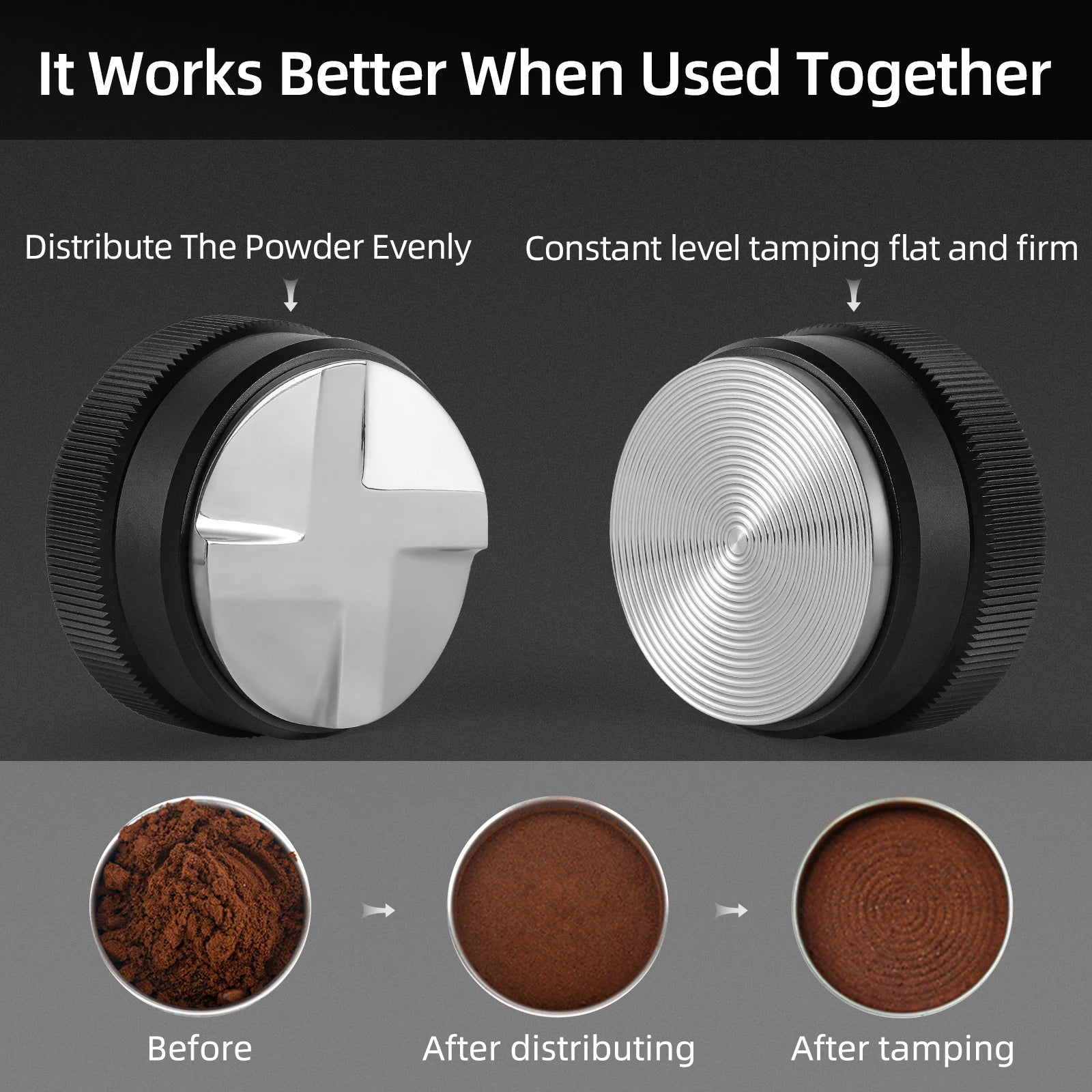 51/53/58mm Espresso Tamper and Coffee Distributor with Tamping Mat, Cleaning Brush Set Leveler Tools