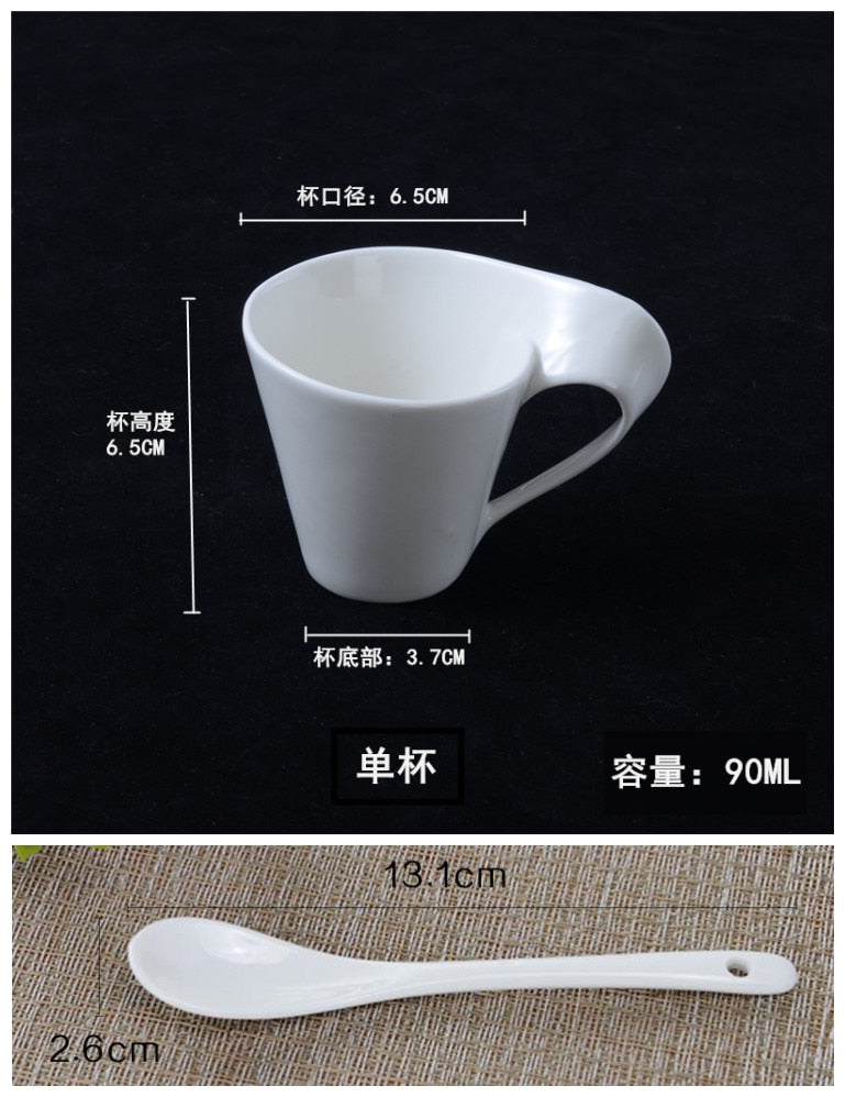 Creative wavy ceramic fancy coffee cup and saucer set European small luxury set 90ml/130ml/200ml