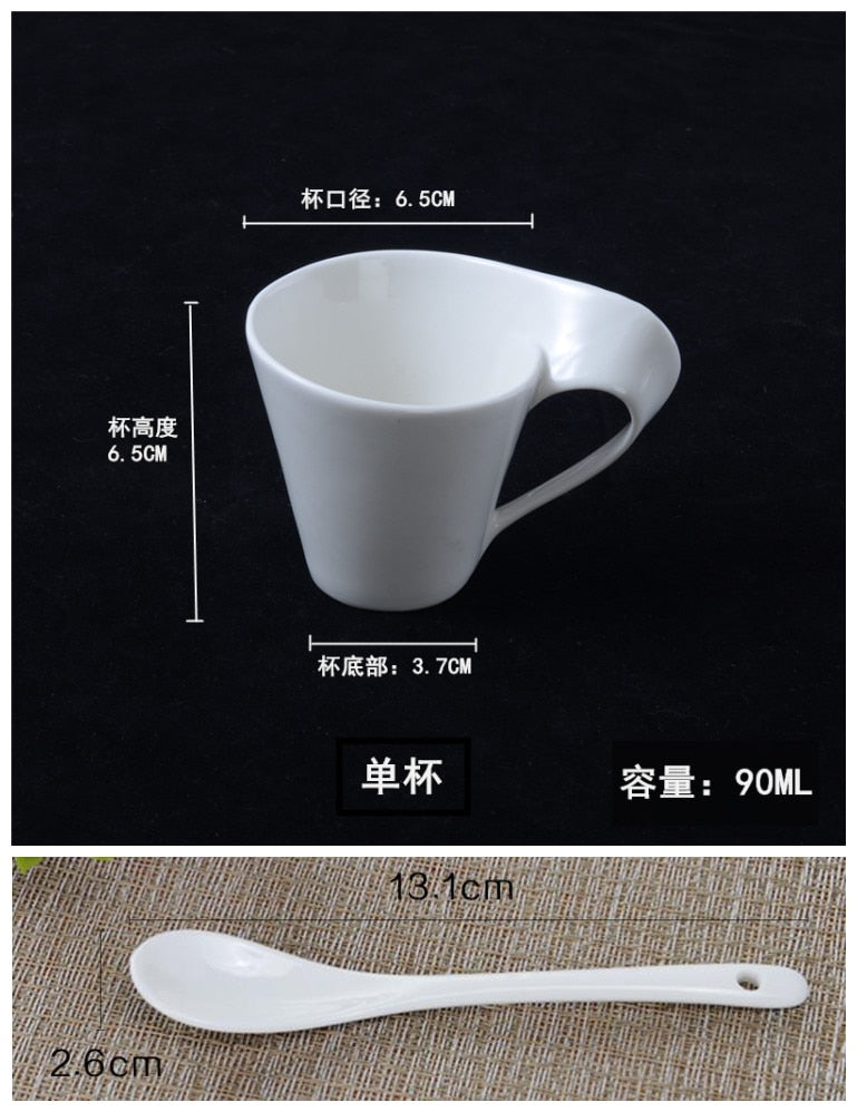 Creative wavy ceramic fancy coffee cup and saucer set European small luxury couple 200ml coffee cup
