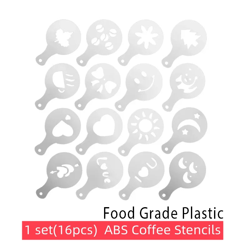 Coffee Stencils Set for Latte Art, Cappuccino, and Fancy Foam Designs, Stainless Steel & Plastic