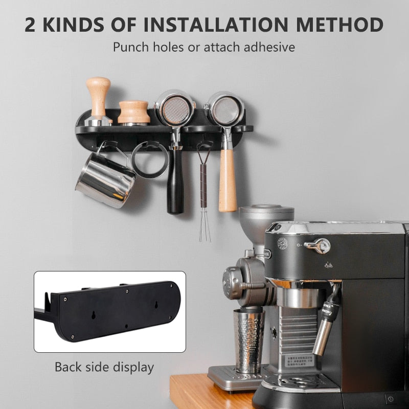 51/54/58mm Wall Mount Coffee Set Storage Rack Puching Free Espresso Coffee Portafilters Holder