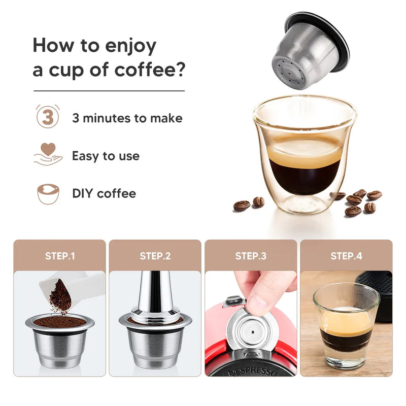 Reusable Nespresso Coffee Capsules Cup Stainless steel Refillable Coffee Capsule Refilling Filter